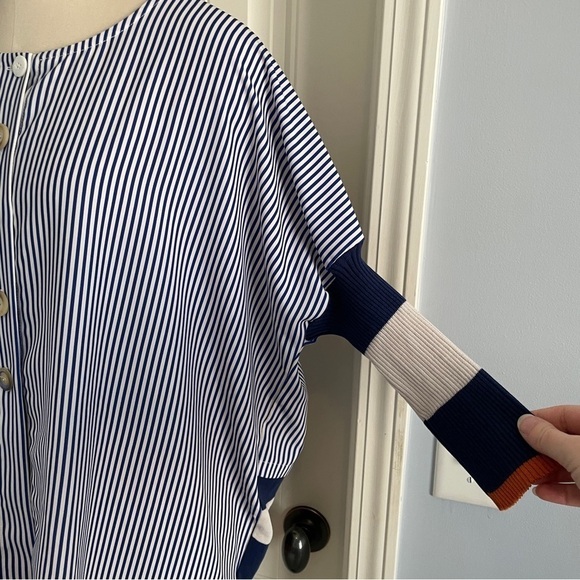 Chiara Cocol Large Blouse Top ~ Stripe Button Front Sweater Sleeves - Picture 4 of 11